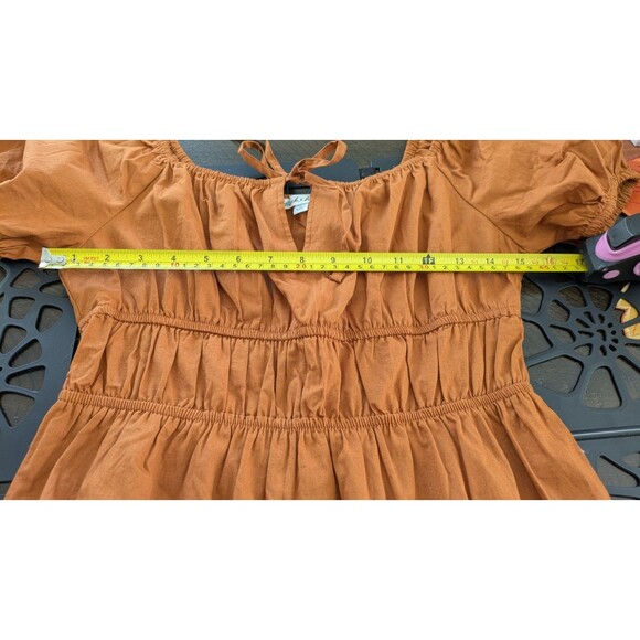Derek Heart Milkmaid Dress Mini Brown Tiered Puff Cottagecore Peasant Prairie - Picture 8 of 10